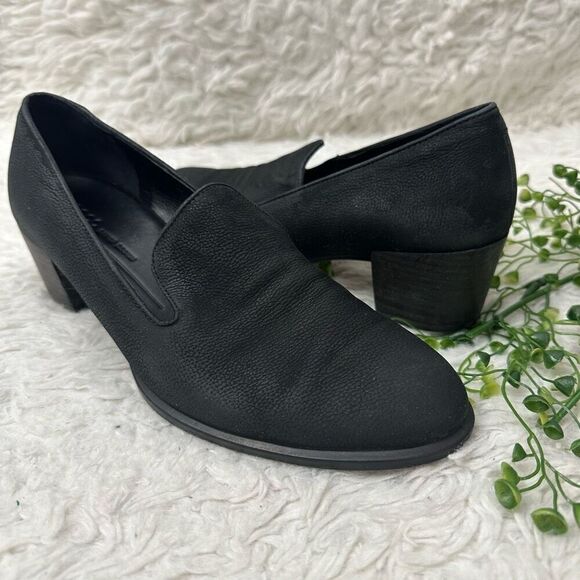Ecco Black Nubuck Leather Block Heel Pumps Slip On Shoes Comfy Size 38 US 7-7.5 - Picture 1 of 8